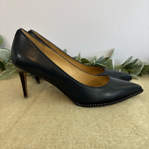 Coach Vonna pointed toe heel in navy blue studded leather women 9.5 B - Picture 2 of 13